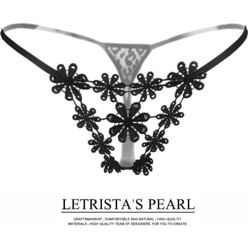 Flower Embroidery Sexy T-pants Womens Low Waist Sexy Underwear Hollowed Out Temptation Hot T-pants 2170