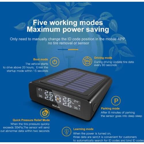 Vehemo 4PCS Sensor Tire Pressure Monitoring System Tire Pressure Alarm Mobile APP Car for Solar Energy Tire Pressure Monitoring