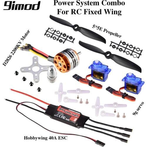 New Arrival Hobbywing 40A ESC 9imod D2826 2200KV Brushless Motor 9G Servo 5*5E Propeller Power System RC Fixed Wing Part