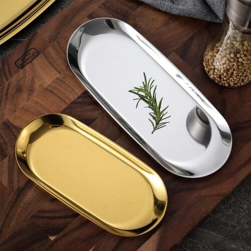 Nordic Receive Dish Storage Gold Oval Plate European Steel Stainless Fruit Western Style Cake Snack Plate Jewelry Tray Kitchen