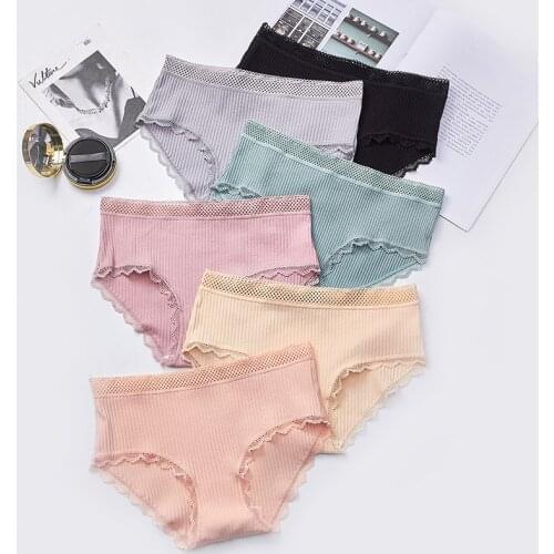 UMKA New Cotton Underwear Womens Panties Comfort Underpants Floral Lace Briefs For Woman Sexy Low-Rise Pantys Fast Shipping