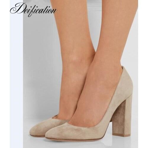 Deification Zapatos Mujer Flock Womens Shoes Heels Square Toe Business Formal Ladys Dress Shoes Slip-On Spring Runway Pumps