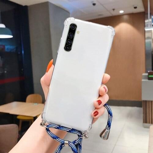 Ultra-thin Cute Lanyard Silicone Phone Case For Realme 7 6 5 5i 3 2 X50 XT X2 X Lite Pro C11 C3 Luxury Necklace Rope Cover Coque