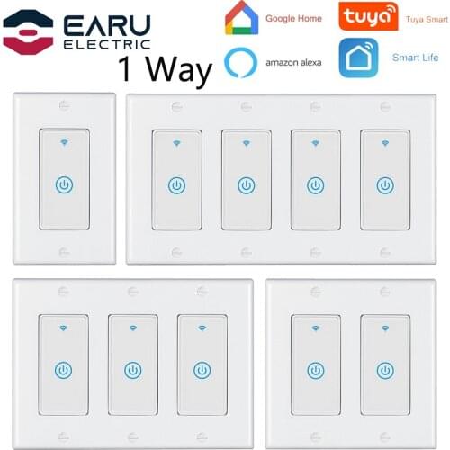 US 1/2/3/4 GANG 100-240V 10A WiFi 1 Way Touch Switch Smart Timer Light Wall Switch Smart Life Tuya APP Remote Control Alexa