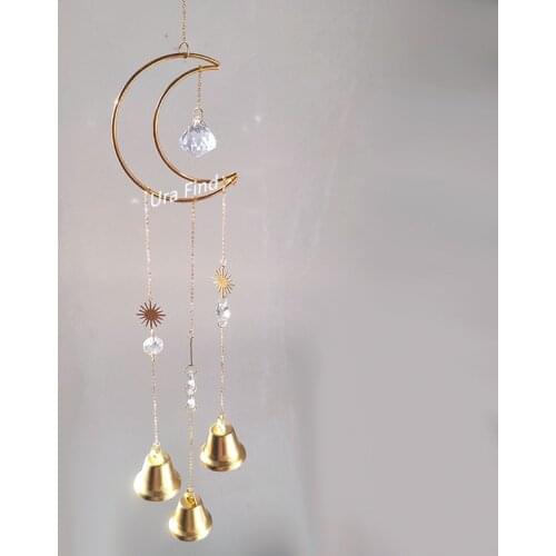 Witch Bells Crescent Moon Celestial Windows Hanging Car Window Aura Hanging Celestial Rainbow Maker Boho Witchy Gift