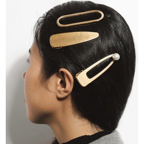 Vintage Geometric Metal Hair Clips Gold Siver Hair Pins Luxury Brand Party Hair Jewelry Accessories Barrette