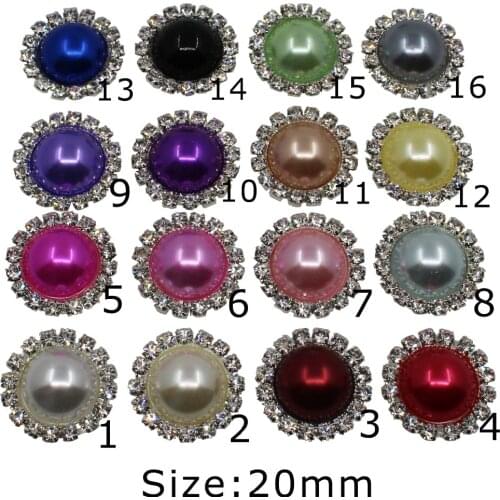 Top quality round 20mm Bright pearl rhinestone Button brass button Wedding inviations decorate hair flower center scrapbooking
