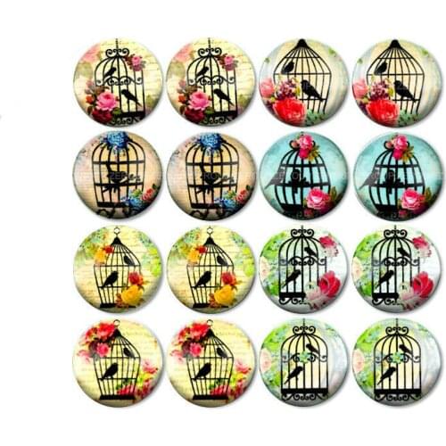 ZEROUP 16pcs Round Glass Cabochon Cat and Bird Pictures Mixed Pattern Fit Base Earring Setting for Jewelry Flatback TP-034-ER-6