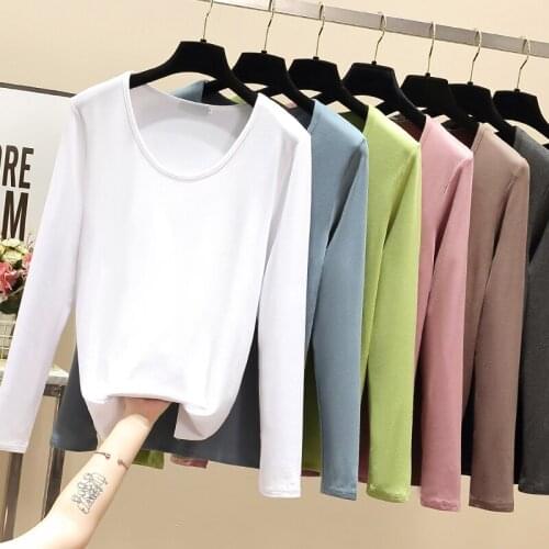 GKFNMT Cotton T Shirt Women Long Sleeve Tshirt Female 2021 Spring Autumn Ladies Tops Tee Shirt Femme White BlacK Gray Pink Blue