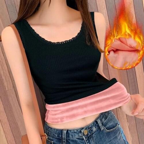 Plus size winter warm camisole women plus velvet padded sleeveless bottoming shirt top padded tank top