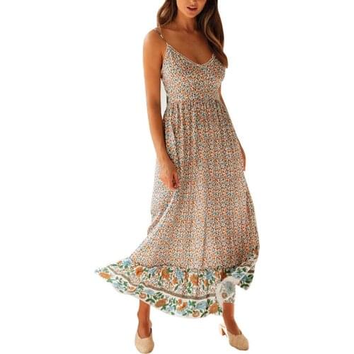 Hirigin Fashion Women Ladies Summer Strap Dress Sleeveless Floral O Neck Long Boho Maxi Dress Beach Loose Sundress
