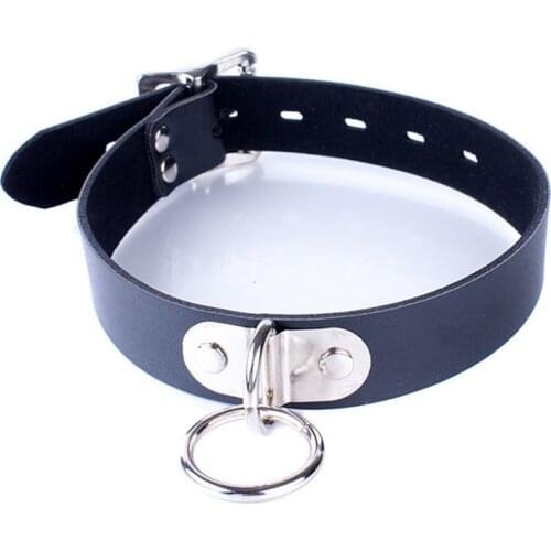 Vintage Gothic Punk Necklace Rivets Decor PU Leather O-Ring Choker Adjustable Metal Buckle Neck Collar Slave Neck Harness
