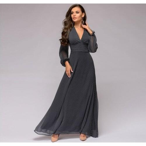Summer Beach Maxi Dress Women Polka Dot Print Boho Long Vintage Dress Wrap Casual v-Neck High Waist Sexy Party Dress Robe