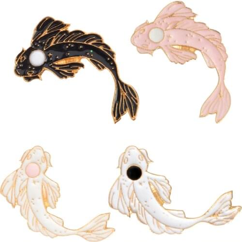 Animal Yin Yang Koi Pins Japanese Koi Fish Goldfish Hard Enamel Lapel Pins Badges Brooches and Pins Collection