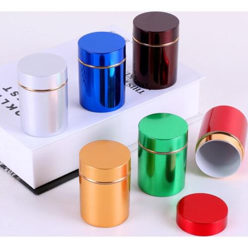1PCs Portable Travel Tea Airtight Small Proof Container Stash Jar Metal Aluminum Sealed Cans Tea Leaf Storage Holders 65*45mm