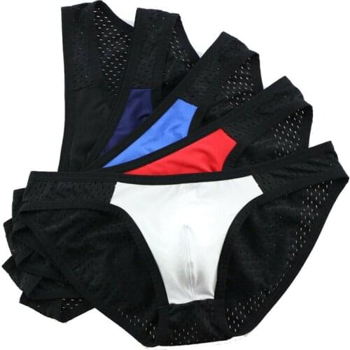5PCS/Set Sexy Mens Briefs Underwear Mesh Breathable Low Rise Underpants Male Gay Slip Homme Panties Penis Pouch Swimwear Bikinis