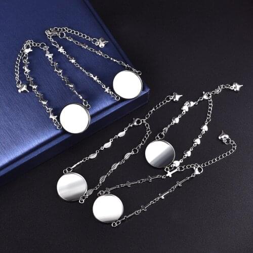 5pcs/Lot Round Cabochons 20mm Stainless Steel Bracelet Base Settings Cameo Bracelets Bezel Trays Blanks For Jewelry DIY Making
