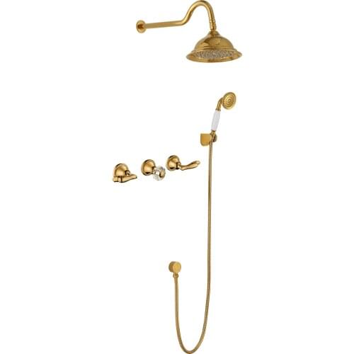 Free ship Gold pvd finish Solid brass swan handles wall mounted faucet swan shower faucet