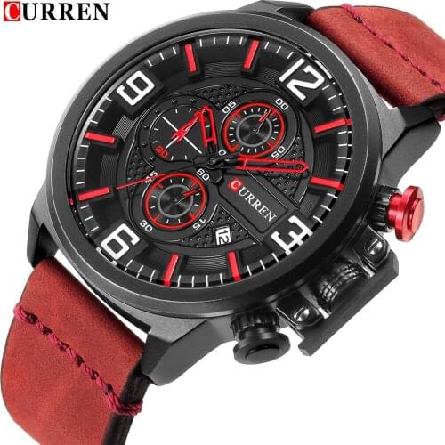 Top Brand Luxury CURREN Men Watch Fashion Chronograph Genuine Leather Strap Wristwatch Casual Sport Waterproof Watch reloj
