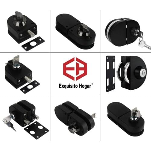 Perforation-Free Black Glass Lock Single Door Double Toughened Glass Door Lock Bathroom Glass Door