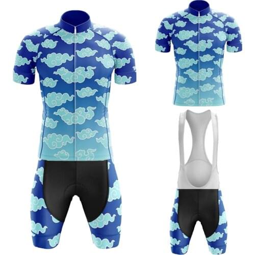 Cloud series Blue Cycling Jersey Set Short Sleeve Bike Clothing Bib Shorts Gel Breathable Pad New Maillot Ciclismo Hombre