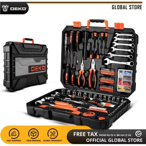DEKO 208 Pcs Professional Car Repair Tool Set Auto Ratchet Spanner Screwdriver Socket Mechanics Tools Kit W/ Blow-Molding Box