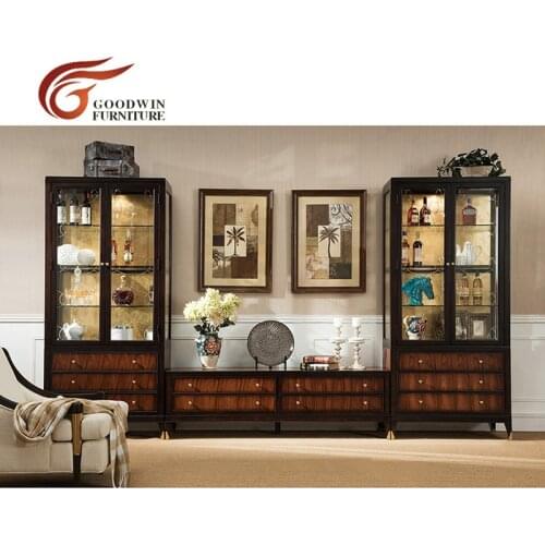 Wooden cabinet tv table living room furniture and show case display glass WA378