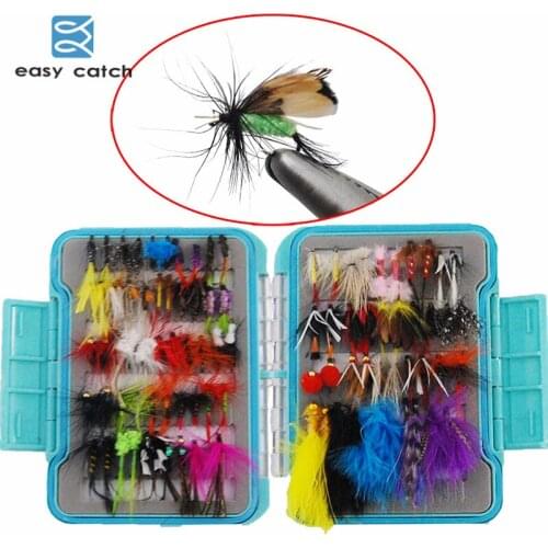 Easy Catch 94pcs/set Dry Flies Fly Fishing Lures Trout Feather Tying Fly Fishing Hooks Fly Fishing Lures Set With Box