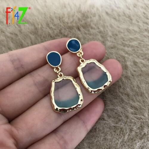 F.J4Z Womens Anti-allergy Earrings Romantic Gradient Blue Resin Geometric Earrings Accessories Party Jewelry Dropship