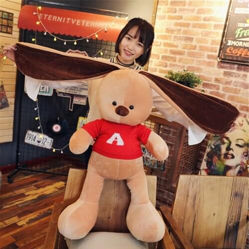 Fancytrader Big Stuffed Long Ears Dog Toys Giant Soft Plush Animals Puppy Doll Wearing Shirt Best Gifts for Children