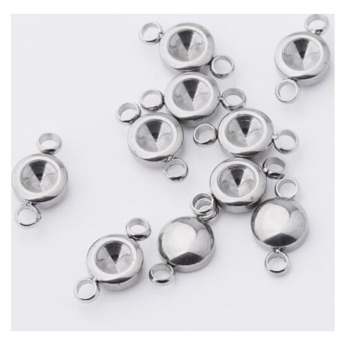 Fnixtar 50Pcs 6.5mm Two Holes Round Charms Mirror Polish Stainless Steel Connector Charms For DIY Making Necklace Braid Bracelet