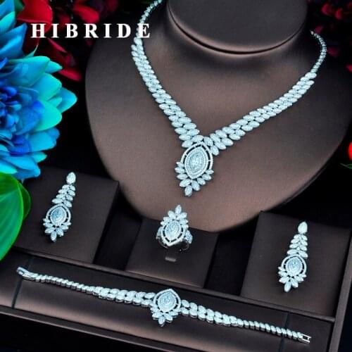 HIBRIDE Luxury Design Fashion Big Jewelry Sets For Women Necklace Earring Ring Bracelet Jewelry Accessories N-746