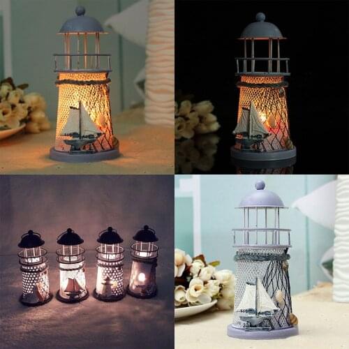 JX-LCLYL Vintage Iron Lighthouse House Candlestick Candelabrum Candle Holder Stand