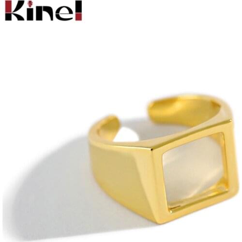 Kinel Genuine 925 Sterling Silver 18K Plating Real Gold Open Rings INS Cool Minimalist Finger Ring For Women Adjustable Jewelry
