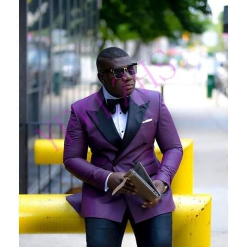 Handsome Groomsmen Double-Breasted Groom Tuxedos Mens Wedding Dress Man Jacket Blazer Prom Dinner (Jacket+Pants+Tie) K26