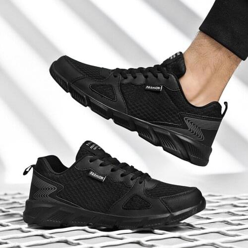 2020 Summer Sneakers Lightweight Men Casual Shoes Mesh Breathable Male Footwear Lace Up Walking Shoes Black