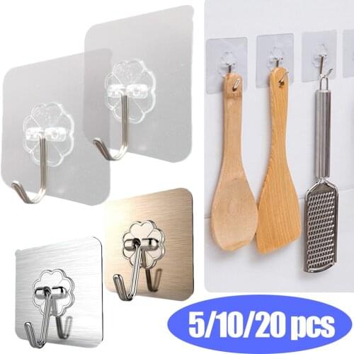 20/10/5Pcs Transparent Hook Strong Self Adhesive Door Wall Hangers Hooks Suction Heavy Load Rack Cup Sucker for Kitchen Bathroom