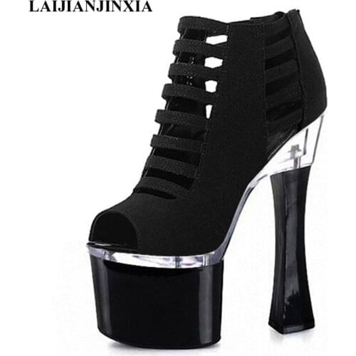 LAIJIANJINXIA New 18cm Square High Heel Sexy Party Queen Womens Sexy Platform Shoes Ankle Boots Dance Shoes