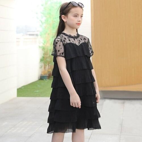 Teenage girls summer dresses 2020 vestidos kids girl black party princess dress children birthday clothes jurken for 4-15Y
