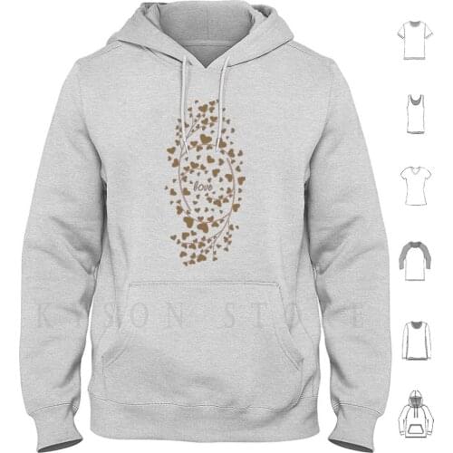 Love Pattern. Valentines Day Hoodies Long Sleeve Curl Twig Stick Ramule Floral Amour Fondness Affection
