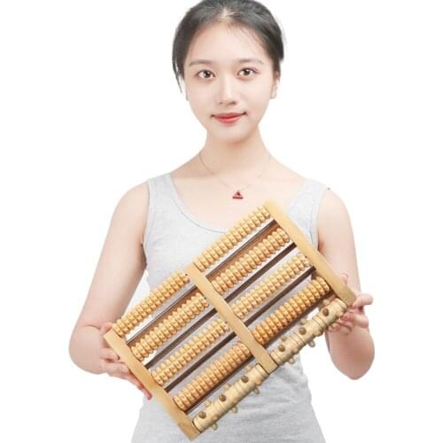 Pure wood foot massager 5 row roller massage foot massage to promote blood circulation, point massage