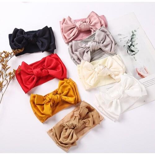 Sweet Solid Color Bowknot Baby Headband Cute Soft Nylon Elastic Newborn Toddler Hair Band Princess Infant Girl Boy Headwear
