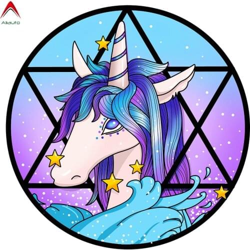 Aliauto Creative Lovely Car Stickers Round Unicorn Automobile Styling Waterproof Sunscreen Anti-UV Decals Accessories,18cm*18cm