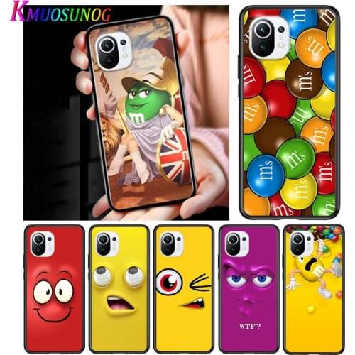 Cute M&M Chocolate for Xiaomi Mi 11 10T Note 10 Ultra 5G 9 9T SE 8 A3 A2 A1 6X Pro Play F1 Lite 5G Black Phone Case