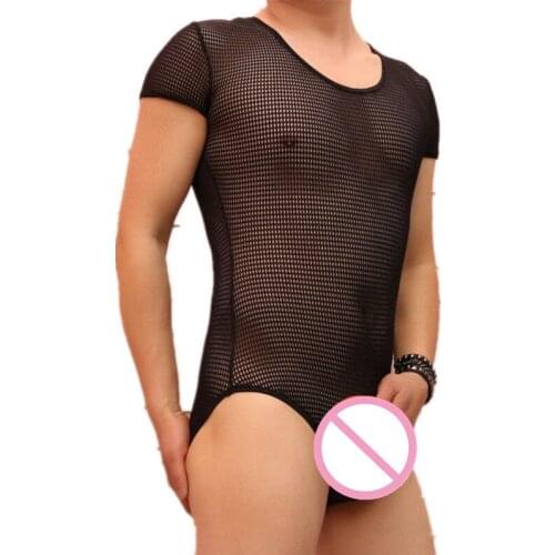 MS054) Sexy men catsuit T triangle perspective zentai short sleeve swimsuit customized