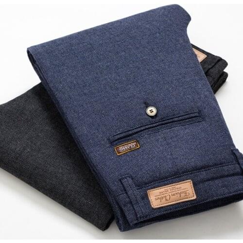 ICPANS Pants Men Cotton Linen Office Work Slim Smart Casual Black Business Pants Men Regular Fit Social Long Trousers Summer