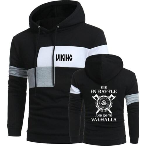 Mans Odin Viking Die In Battle And Go To Valhalla 3 Color Splice Pullover Car Logo Hoodies Harajuku Sweatshirts Hip Hop Coats