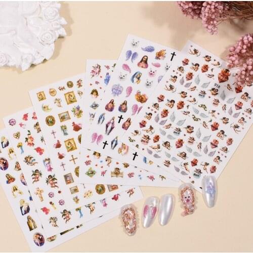 6Pcs Nail Art Sticker Angel Pattern Nail Stickers Cupid Baby Love Flower 3D Adhesive Decals For Acrylic DIY Nail Design Supplies