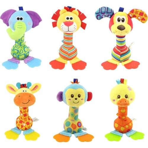 New Soft Giraffe Animal Handbells Rattles Plush Infant Baby Development Handle Toys Hot Selling WIth Teether Baby Toy 0-24Months