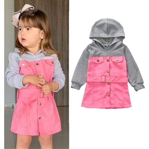 Solid Hooded Toddler Baby Girls Clothes Jackets Coats Autumn Winter Kids Patchwork Long Sleeve Sweatshirt Dress Hoodies 1-5 Year